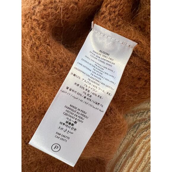 RE/DONE 90s V Neck Oversized Alpaca Cardigan Sweater Camel Shag M - Picture 10 of 10